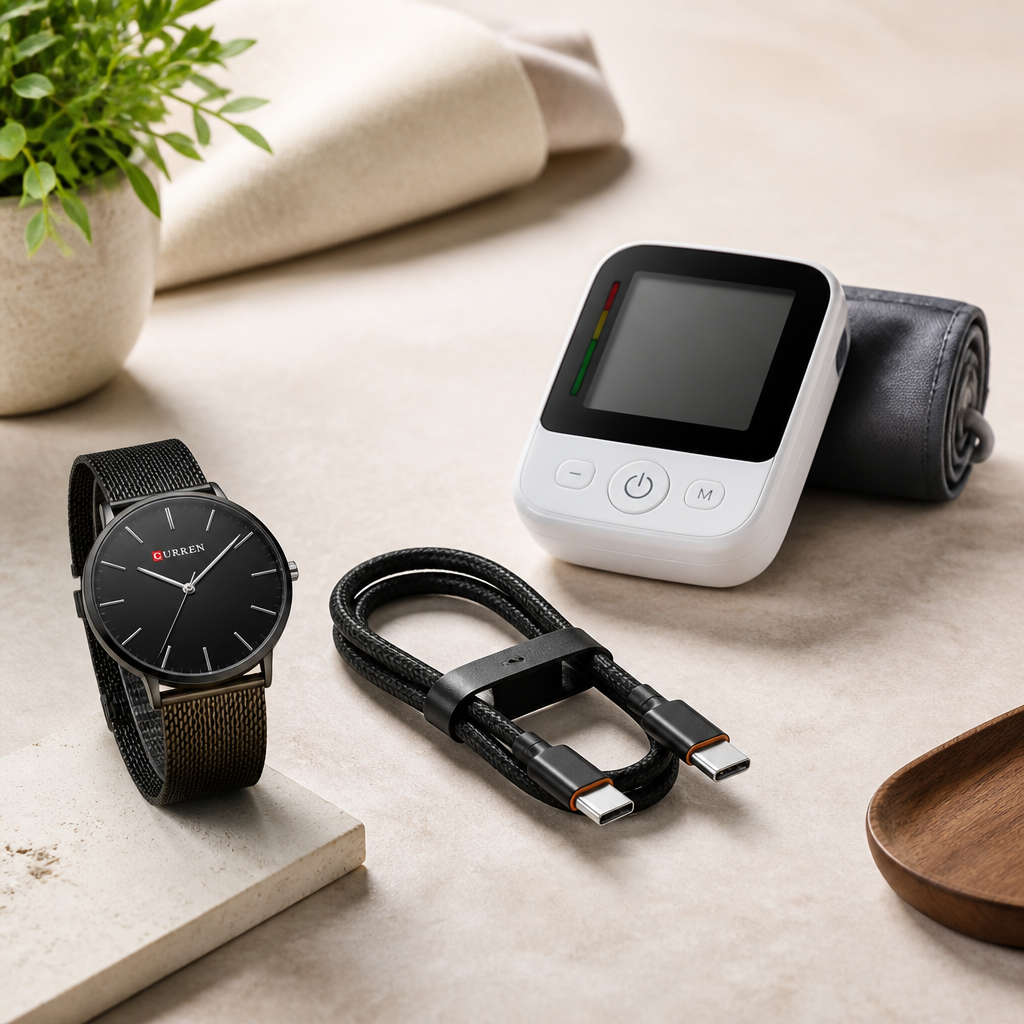 3 Smart Everyday Buys: Ultra-Thin Men’s Watch, 240W USB-C Fast Charging Cable, and Upper Arm Blood Pressure Monitor 3 Smart Everyday Buys: Ultra-Thin Men’s Watch, 240W USB-C Fast Charging Cable, and Upper Arm Blood Pressure Monitor
