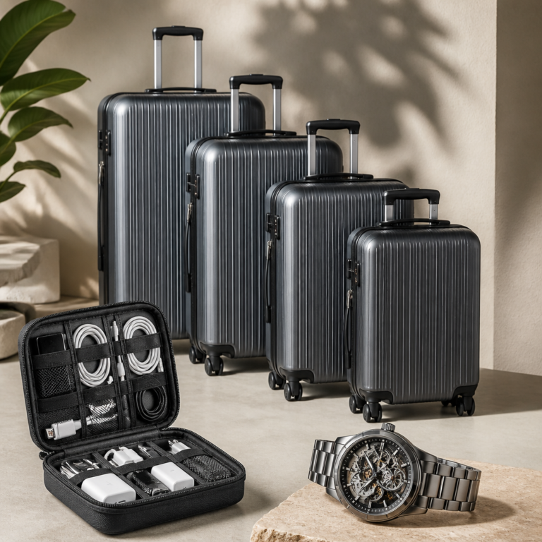 3 Smart Travel Picks: Hard Shell Luggage, Cable Organizer Bag, and a Durable Automatic Watch
