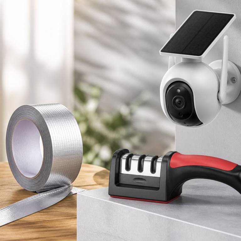 3 Smart Fixes for Home and Kitchen: Butyl Repair Tape, 3-Stage Knife Sharpener, and a 4K Solar Security Camera