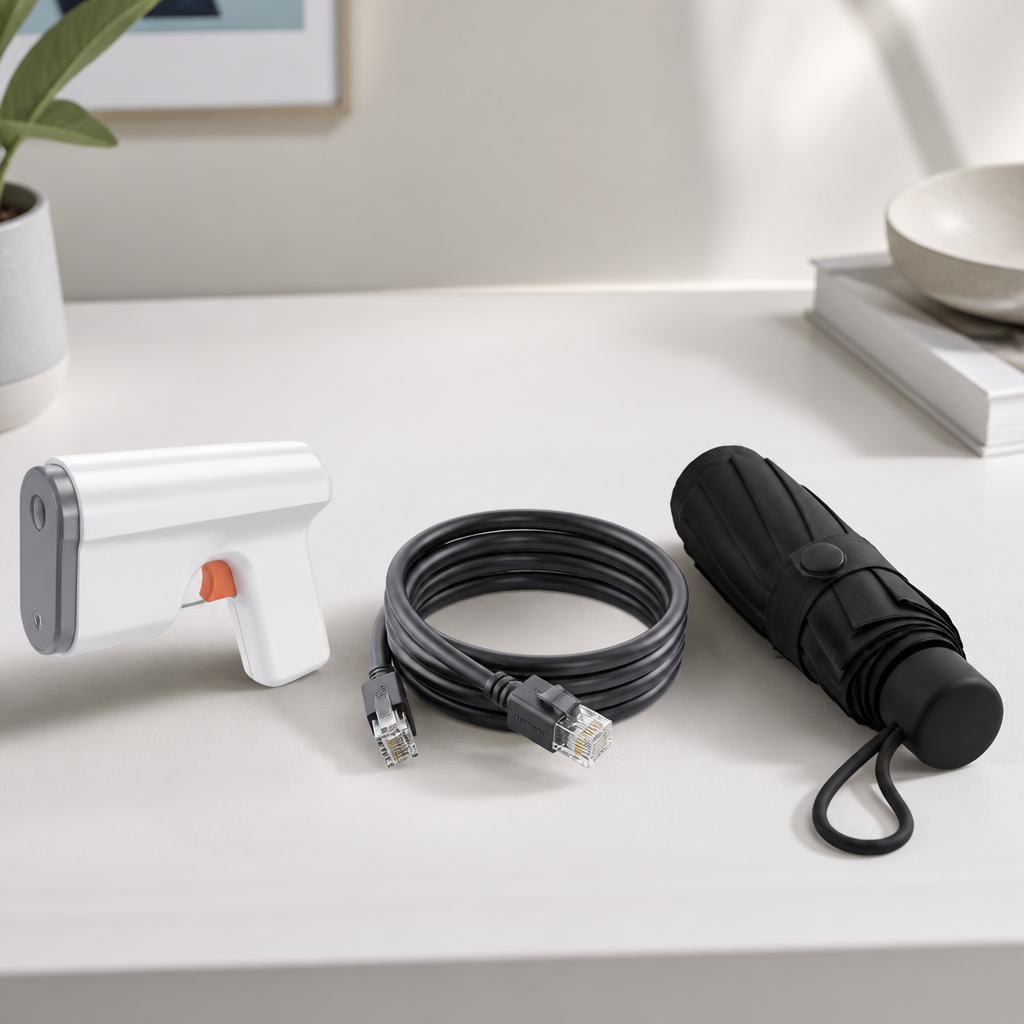 3 Budget-Friendly AliExpress Finds: A Water Gun Prank Toy, UGREEN Cat6 Ethernet Cable, and Mini Folding Umbrella