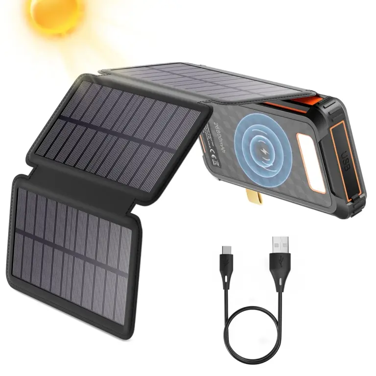 26800mAh Solar Power Bank with 4 Built-in Cables
