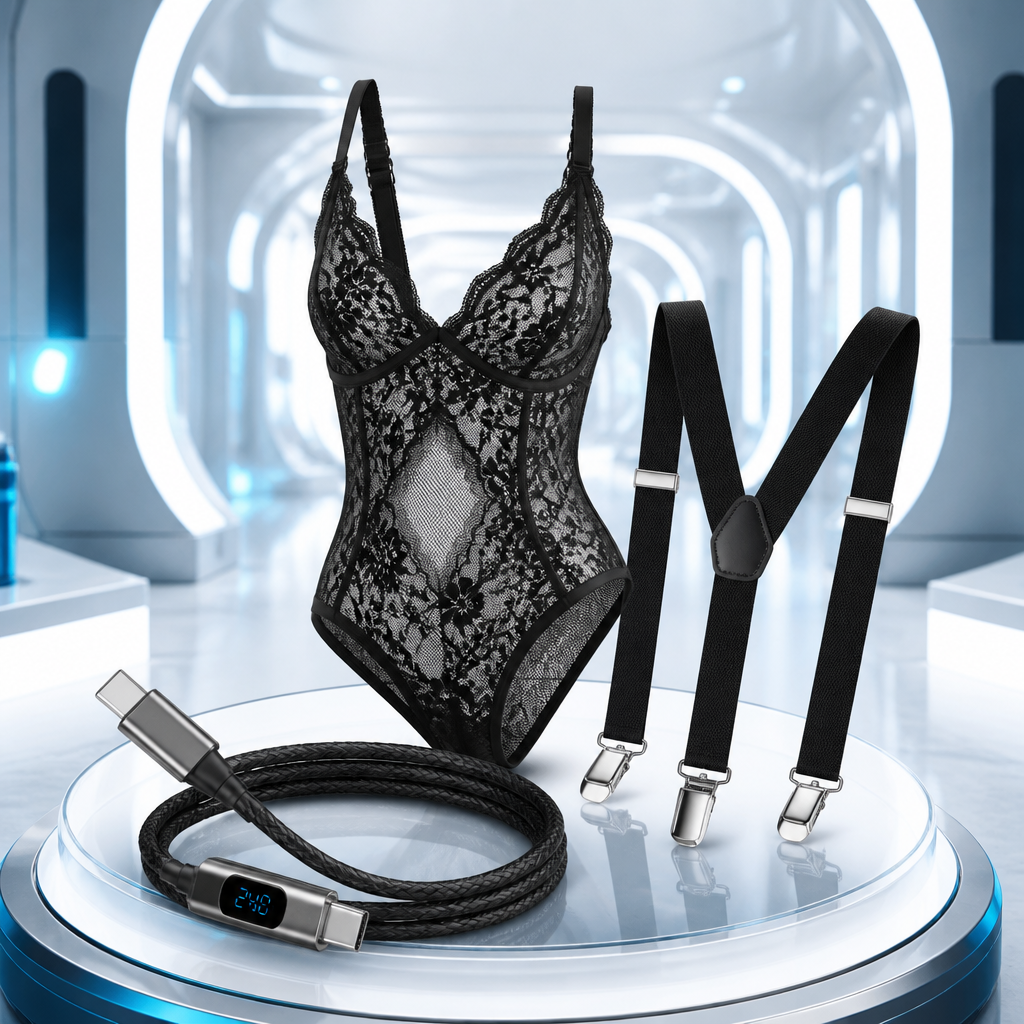 Style on the Go: A Bodysuit, Suspenders and USB-C Cable Combo