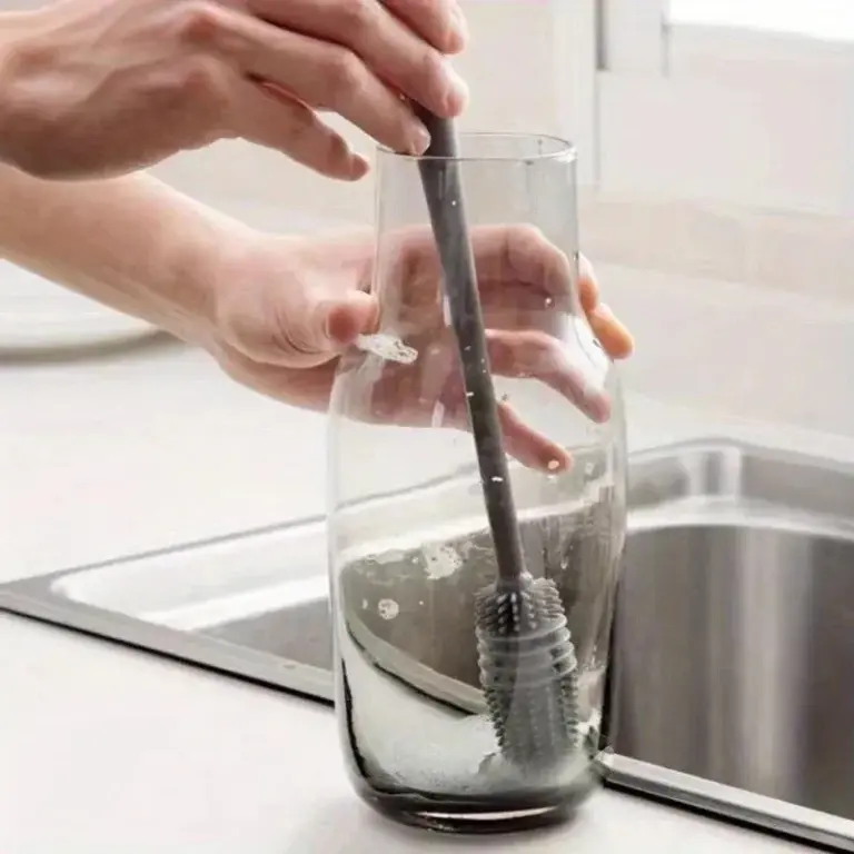 long handle silicone milk bottle brush - kitchen cleaning tool for glass cup scrubber drink bottle c