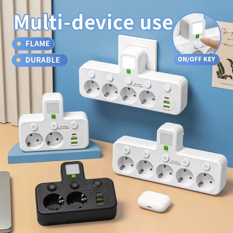 power strip eu plug ac outlets multitap socket extension cord electrical with usb type c pd fast cha