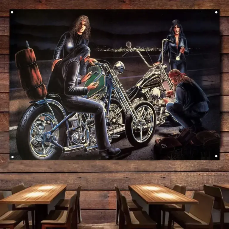 Retro Motorcycle Banner for Garage Wall