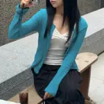 [ruoke] casual streetwear long sleeve top spring summer knit button up thin coat korean style outerw