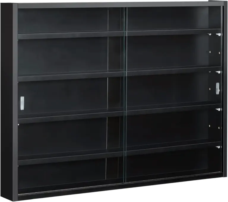 5-tier display cabinet, glass door cabinet with adjustable shelves, wall-mounted display case for pl