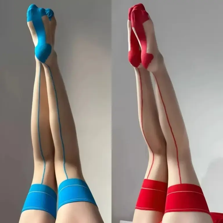 Vintage Cuban Heel Back Seam Thigh High Stockings Oil Shiny Ultra Thin Transparent Silk Hosiery Wome
