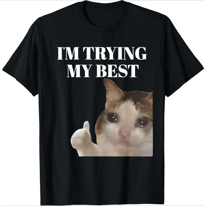 Women’s Sad Cat T-Shirt – Funny Black Casual Top